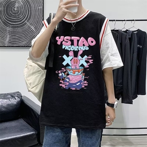 韩版宽松假两件休闲T恤衫2023夏季新款美式篮球服上衣 T1267-P28图片
