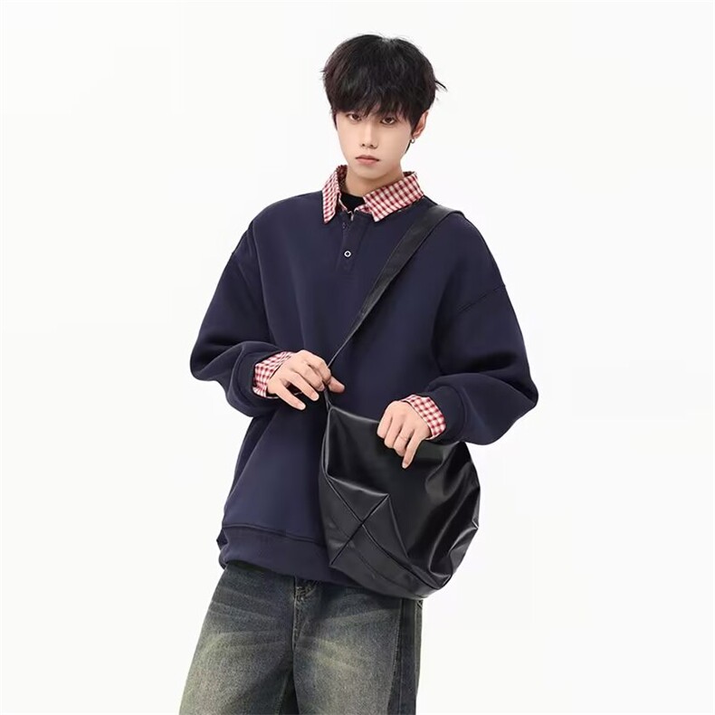 美式复古宽松半拉链卫衣Polo衫百搭假两件上衣男914-4-C175P47,男装Polo衫,星座914-4