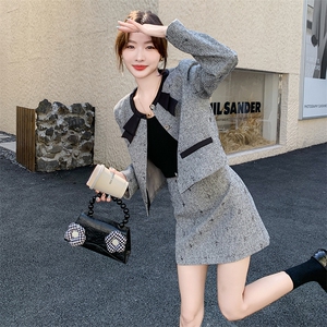 现货-小香风套装女小个子2025秋季新款气质淑女半身裙短裙两件套图片