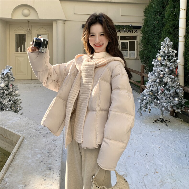 针织连帽粉色羽绒服女秋冬2025超火好看高级小众漂亮短款轻薄外套,女装羽绒服,2C012