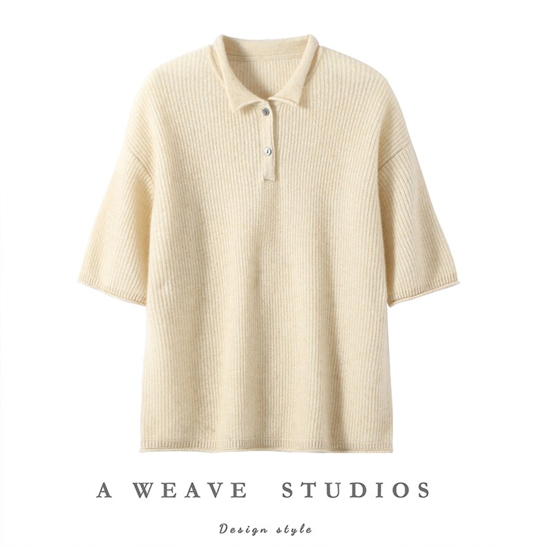 2025年秋季新款元宝针POLO领针织羊绒上衣时尚休闲通勤百搭，女装羊绒衫，隆秋羊绒
