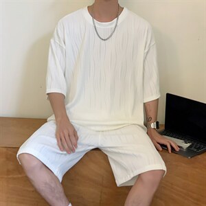 TZ65859/P65高品质波浪冰丝垂感T恤短裤套装男宽松大码两件套控98,男装休闲套装,电商A141