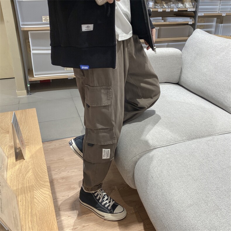 2024夏秋纯棉港风男美式宽松直筒束脚休闲裤工装裤K171P45,男装休闲裤,星座225-5