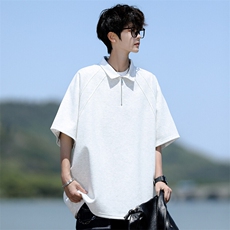 8XL-M半拉链t恤短袖POLO衫男款夏季美式翻领宽松大码半袖DT008P45，男装T恤，电商B312