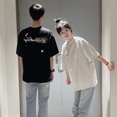 万针全刺绣工艺抖音得物高品质260克重磅纯棉双纱美式高街短袖T恤，男装T恤，电商A486