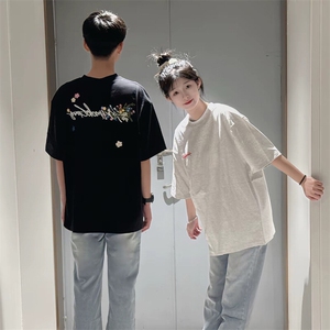 万针全刺绣工艺抖音得物高品质260克重磅纯棉双纱美式高街短袖T恤图片