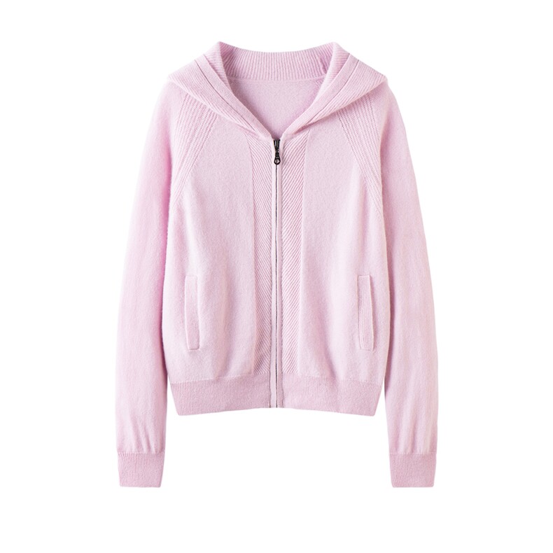 2025年秋季时尚百搭通勤简约休闲连帽开衫外套，女装羊绒衫，泰盈纯羊绒