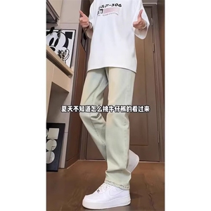 1506-1/KP0011/P34港风潮男夏季新款个性字母牛仔裤嘻哈ins潮高街图片