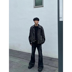美式ins高街hiphop暗黑重工艺水洗暗黑微喇牛仔裤货号K2401P60，男装牛仔裤，电商A063