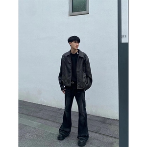 美式ins高街hiphop暗黑重工艺水洗暗黑微喇牛仔裤货号K2401P60图片