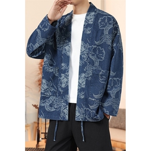 秋装 新中式牛仔道袍龙纹唐装日系风外套潮汉服开衫 H335/P110图片