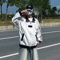 抖音得物品质秋冬美式高街重磅结构拼接织带翻领卫衣夹克外套W113，男装夹克，电商A486-1