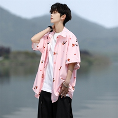 8XL-M腊肠狗花衬衫男短袖夏季冰丝薄款花衬衣寸衫外套DC28003P38，男装T恤，电商B312