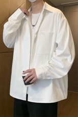 C172/P40秋装新款个性暗门襟长袖衬衫男大码宽松学生潮男衬衣上衣，男装衬衫，电商基地A050