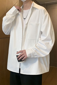 C172/P40秋装新款个性暗门襟长袖衬衫男大码宽松学生潮男衬衣上衣图片