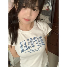 H0874-P35立体刺绣包边拉肩修身百搭短袖T恤，女装T恤，星座617A-2