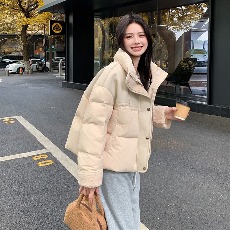 新款个性拼接羽绒服冬季立领小个子保暖外套99036款P285K388,女装羽绒服,2C316