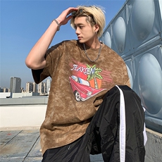 美式复古汽车印花男生短袖水洗做旧宽松T恤JK23273-p45-控58，男装T恤，星座605(原A050)