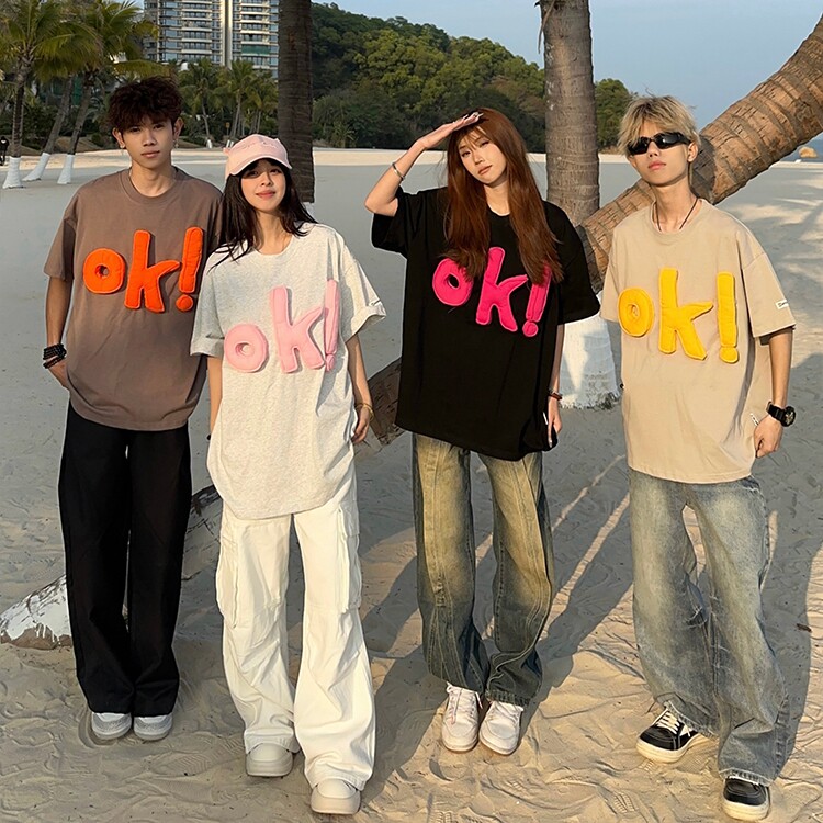 XKSHUO原创美式立体字母印花短袖t恤男女春夏宽松休闲百搭情侣衣,男装T恤,星座1210-1
