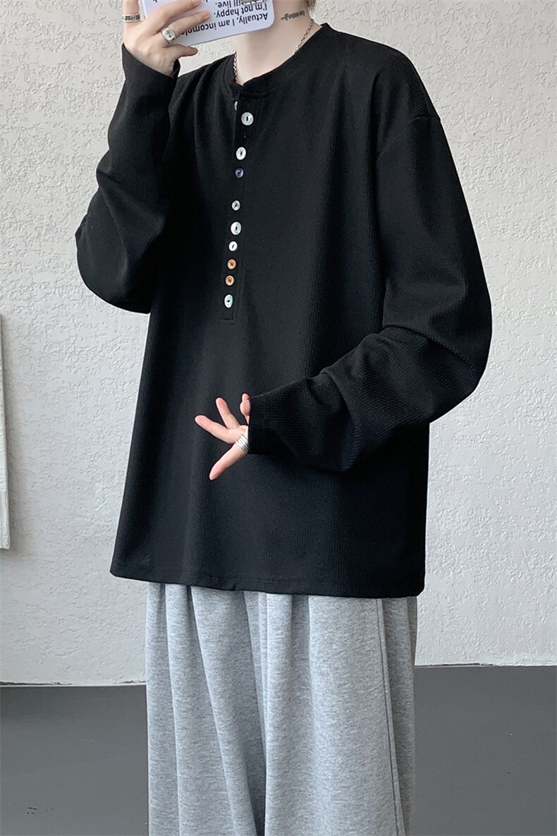 8XL-M慵懒肌理感华夫格廓形云母贝纽扣长袖T恤打底长袖CX3006P48,男装T恤,电商D206-1