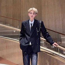 黑色高级感轻奢满天星西装外套男女小众珍珠挂链设计潮流-XY750，男装西服，星座601-1