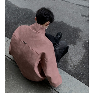 港风美式复古做旧面料双拉链大口袋PU皮衣夹克男JK77777P95控128