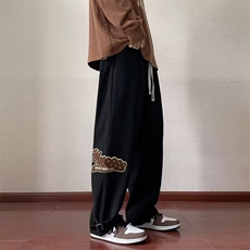 美式复古vintage裤男ins潮牌毛巾绣垂感直筒裤胖子大码阔腿长裤子，男装休闲裤，四季星座218-1