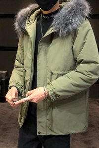 2019冬季新日系大码男店主风韩版毛领抽绳燕尾中长棉衣M730-P130图片