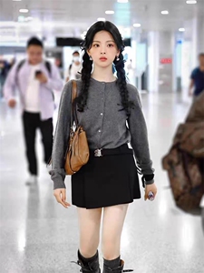 赵今麦同款灰色刺绣长袖针织开衫女秋冬毛衣内搭上衣秋季打底通勤图片