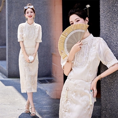 2024年夏季新款女时尚新中式裙子重工亮片刺绣改良旗袍，商品下架区，采品优优