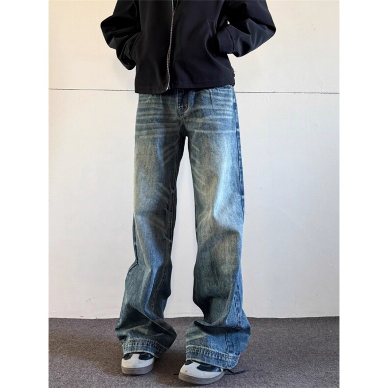 美式高街直筒猫须牛仔裤男女覆古水洗cleanfit高街痞帅高级感裤子,男装牛仔裤,星座1210-1