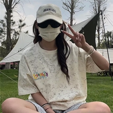 雪花染刺绣冰感短袖T恤男夏季潮牌小领口宽松情侣速干内搭打底衫，男装T恤，星座506A