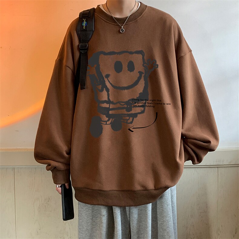 小众设计感圆领卫衣男春秋慵懒风宽松大码重磅日系长袖休闲打底衫,男装卫衣,电商A040