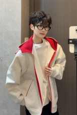 2026春季撞色连帽卫衣情侣美式开衫外套男女C64132-TP4588，女装短外套，电商A102