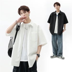 2023肌理压花大码日系短袖衬衫夏季男高级感宽松拉链衬衣C842-P40图片