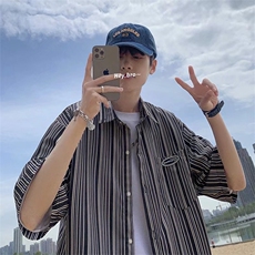 复古冰丝条纹短袖衬衫HC84P30，男装衬衫，星座1116-2