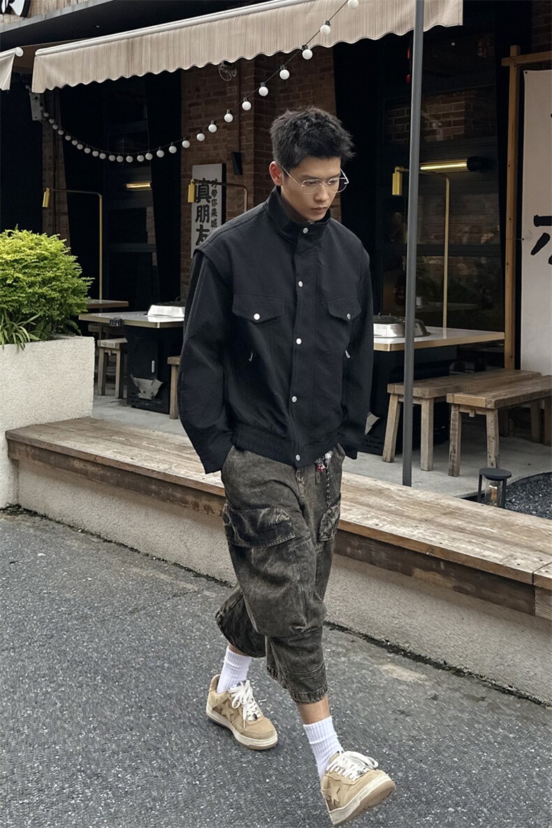 秋季2025老钱风抖音纯色休闲立领夹克店主风A236-82531-p145,男装夹克,电商A236