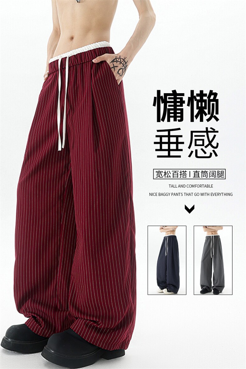 8XL-M假两件双腰山本裤条纹休闲西裤男夏宽松大码阔腿裤KZ052P60,男装休闲裤,电商B312