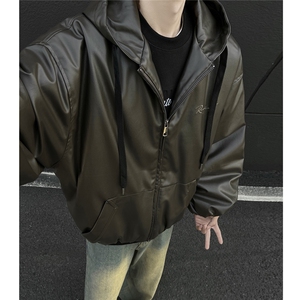 冬装24新款连帽宽松PU皮棉衣大码男装刺绣棉服棉袄外套S371-P138图片