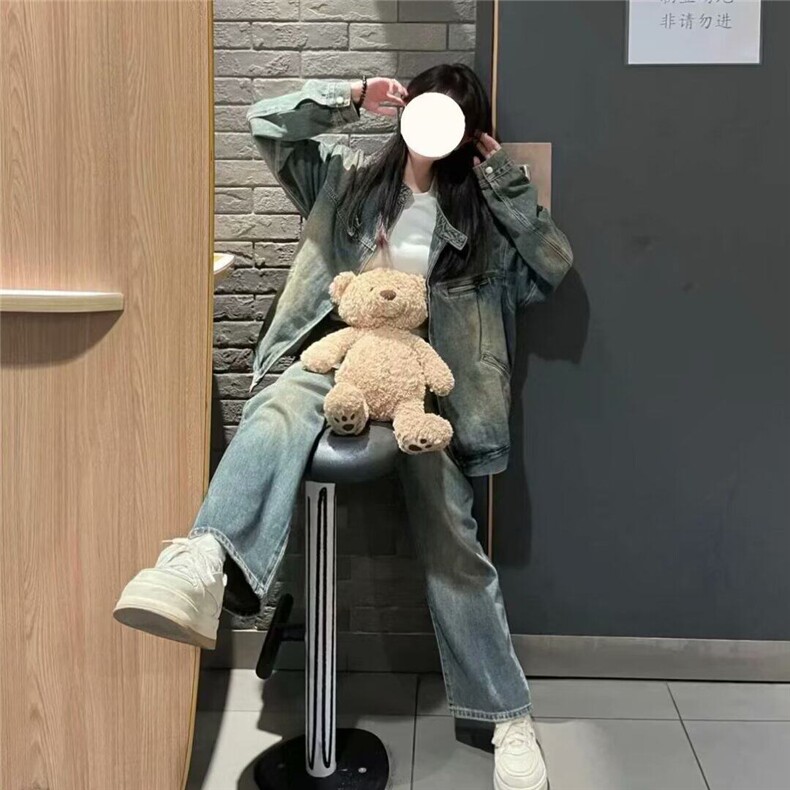 复古蓝色立领长袖牛仔外套女春季美式宽松夹克设计感气质拉链上衣,男装夹克,星座506A