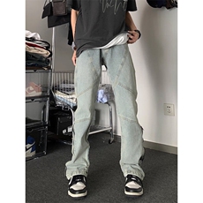 复古拼接小众牛仔裤男裤脚拉链设计感宽松直筒炸街长裤NZ811，男装牛仔裤，星座1116A（原606A-3）