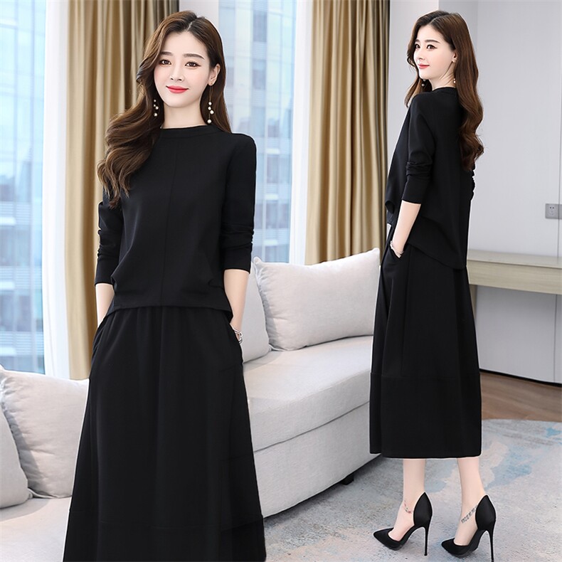 气质长袖连衣裙两件套2026春秋新款大码女装宽松显瘦套装裙潮图片
