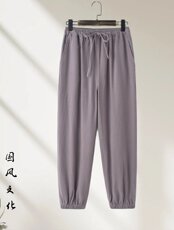 春夏男士风亚麻休闲透气宽松棉麻萝卜阔腿束脚裤GF2582-P50，男装休闲裤，星座1105-3