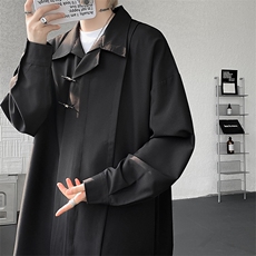 8XL-M风新中式黑色翻领长袖衬衫男秋季休闲衬衣痞帅CS537P58，男装衬衫，电商D206-1