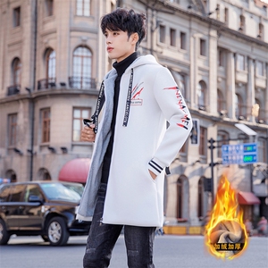 2024冬季中长款加绒加厚风衣潮流保暖上衣连帽时尚外套男FX02P75图片