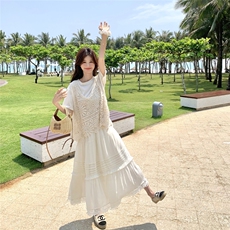 现货:夏装新款气质钩花蕾丝背心半身裙三件套装裙2C135-8803P155，女装套装/套裙，2C135