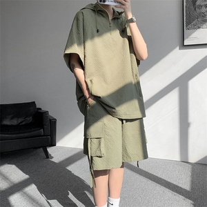 现货  TZ772-特批56 新款速干肌理感短袖衬衫短裤T恤大码套装图片