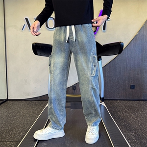 秋冬加厚牛仔裤男士直筒弯刀裤潮牌工装长裤社会小伙潮901N37P58