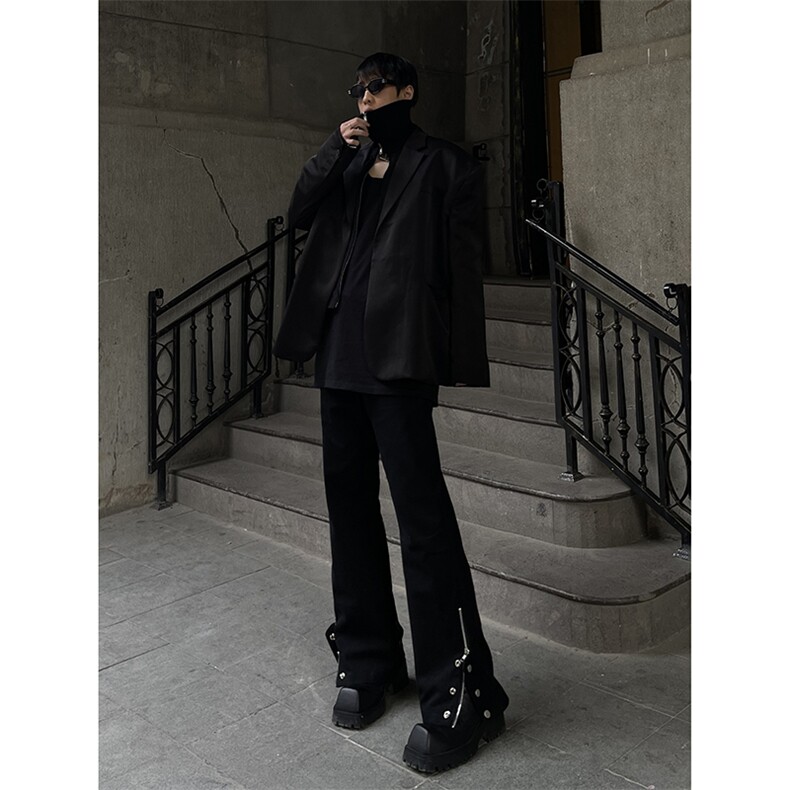 B221美式ins高街小众排扣拉链牛仔裤LK22073-P60控78，男装牛仔裤，电商B221