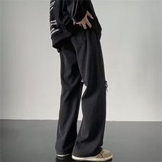 破洞牛仔裤男韩版潮流高街帅气个性2024夏季ins宽松长裤RK435-P40，男装牛仔裤，星座412-1